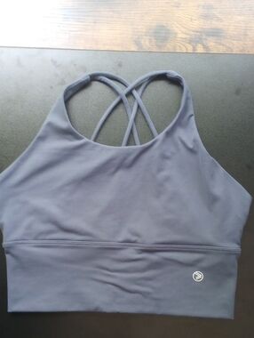 Savvy GRAY Double Cross Straps Back Laddered Peekaboo Cut Outs Sports Bra L